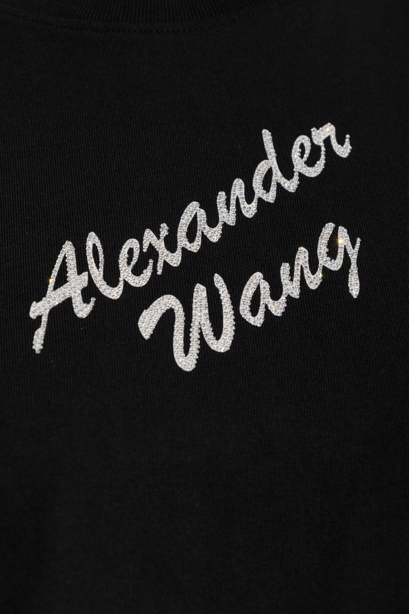 Black T-shirt with a logo finished with shiny appliqués